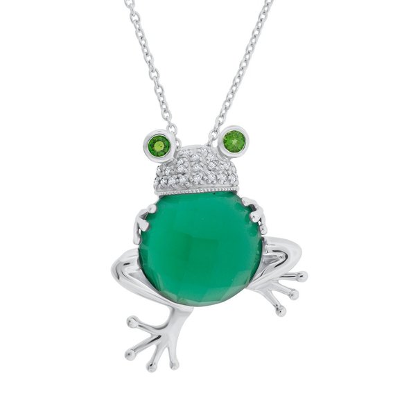 unbranded Jewelry - NWT Sterling Silver Green Onxy Women’s Frog Necklace 14k Gold Plated Pendant